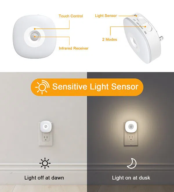 2x LED socket light with light sensor and remote control